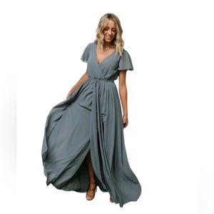 NWT Baltic Born Dusty blue Kristina flutter short sleeve v-neck maxi dress XL
